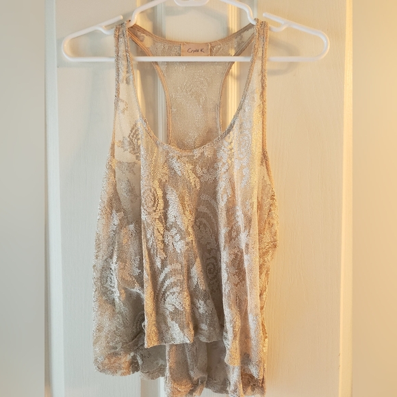 Gold metallic lace tank top - Picture 6 of 6